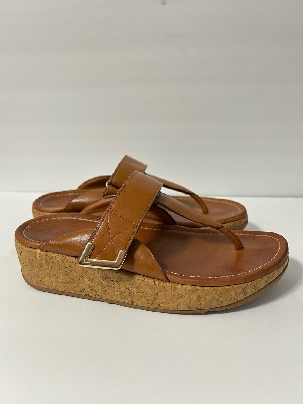 FitFlop Women's Lulu Adjustable Leather Toe-Post Sandals Tan Brown Size 8